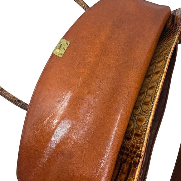 Vintage Brahmin Crocodile Embossed Shoulder Bag 14" Toasted Almond Handbag - Picture 8 of 16